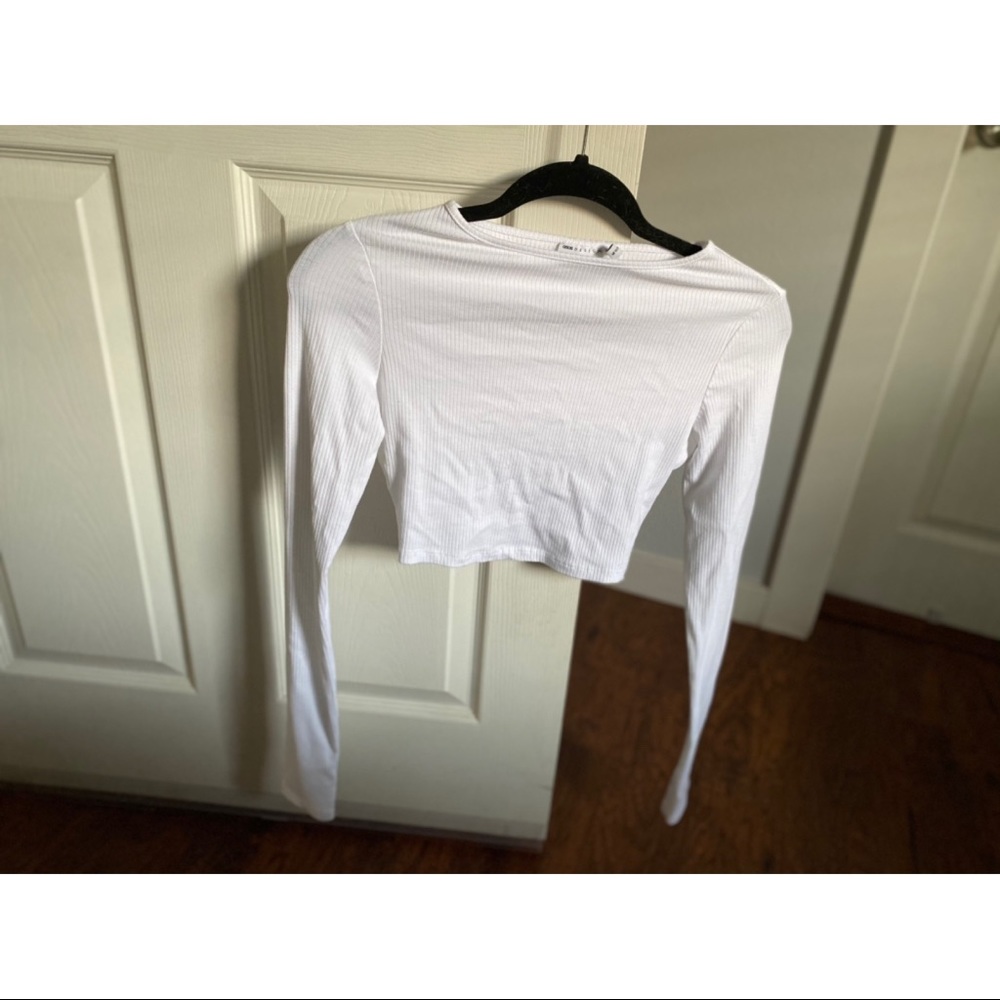 ASOS Design Hourglass White Ribbed LS Crop Top